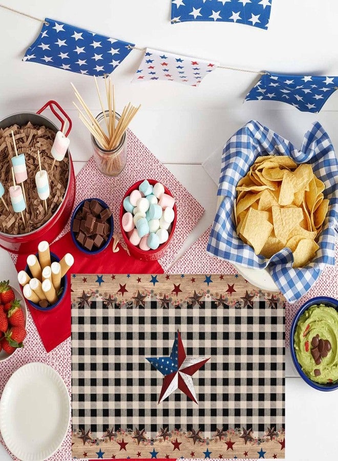 LooPoP 4th of July Placemats Set of 6, Patriotic Star American Flag Placemat for Dining Table Decorations, Cotton Linen Independence Day Place Mats, Rustic Plaid Table Mats for Kitchen Memorial Day Party - Image 2