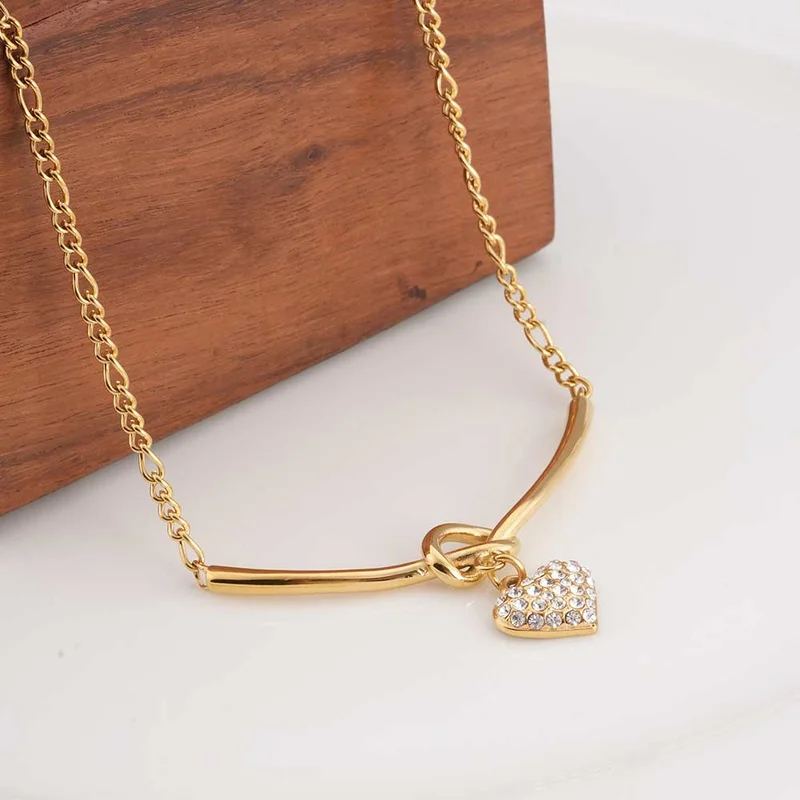 Palmonas  PALMONAS CZ Crystal Heart Charm Necklace for Women | 18K Gold Plated, Waterproof & Anti-Tarnish for Women | Best Price UAE
