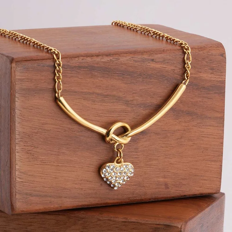 Palmonas PALMONAS CZ Crystal Heart Charm Necklace for Women | 18K Gold Plated, Waterproof & Anti-Tarnish