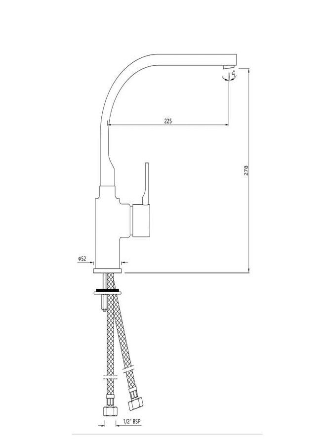 Jaquar Florentine Side Single Lever Sink Mixer with Swinging Spout (Table Mounted) | Includes 450mm Long Braided Hoses - FLP-CHR-5179BPM - Image 2