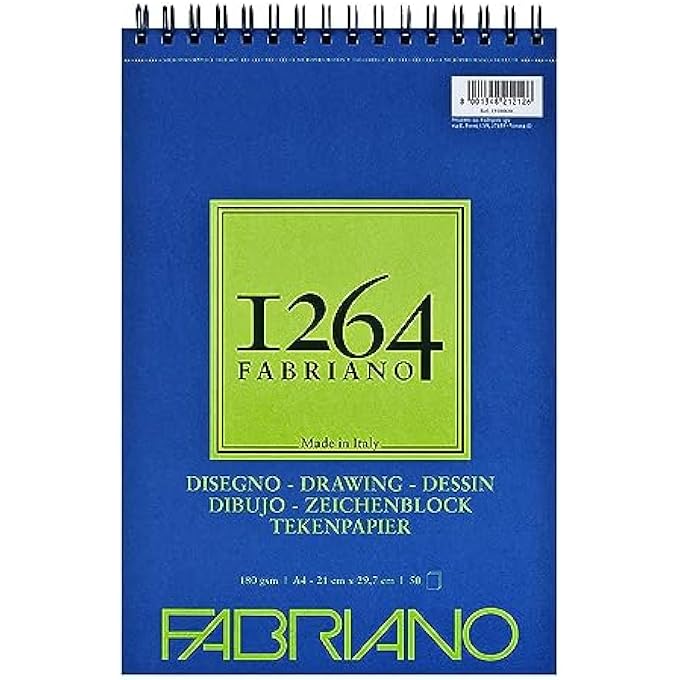 DISEGNO 19100646 SPIRAL BOUND SKETCH PAD 1264 180 G/M² DIN A4 50 SHEETS NATURAL WHITE SATIN PAPER WITH MEDIUM GRAIN ACID FOR ALL DRYING TECHNIQUES - Image 1
