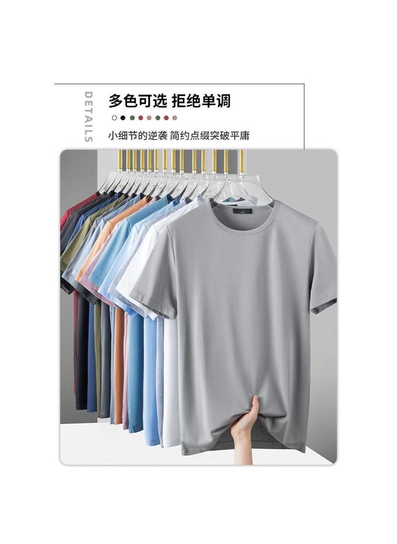 Generic - Mens Ice Silk T-Shirt Short Sleeve Thin Quick Dry Elastic Modal Cotton Ice Sensation Top Half Sleeve Trendy Basic round Neck White - Image 1