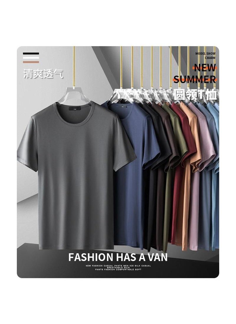 Generic - Mens Ice Silk T-Shirt Short Sleeve Thin Quick Dry Elastic Modal Cotton Ice Sensation Top Half Sleeve Trendy Basic round Neck White - Image 1