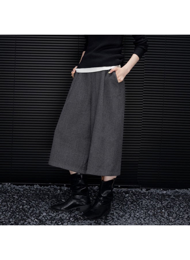 dme Demana Winter Intellectual Pleated Wide-leg Cropped Pants Co Woolen Pee Women's Casual Trousers - Image 3