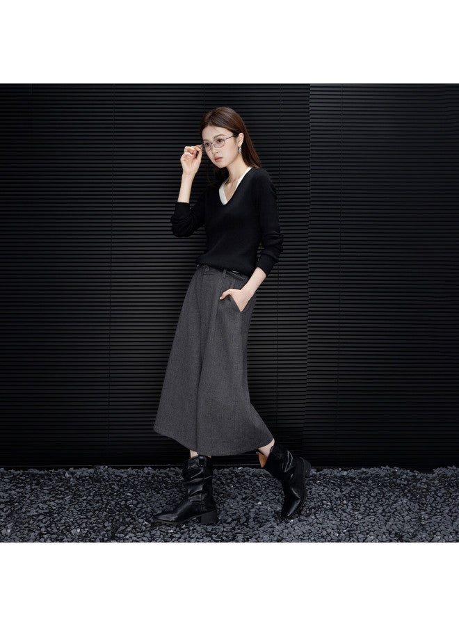 dme Demana Winter Intellectual Pleated Wide-leg Cropped Pants Co Woolen Pee Women's Casual Trousers - Image 1