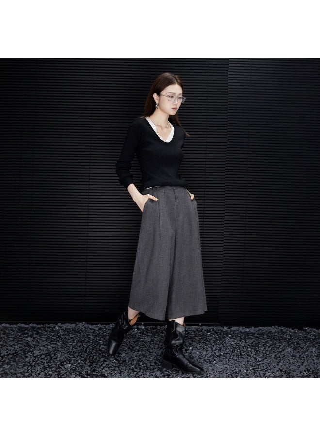 dme Demana Winter Intellectual Pleated Wide-leg Cropped Pants Co Woolen Pee Women's Casual Trousers - Image 2