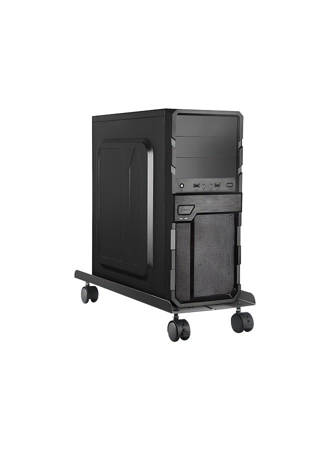 حامل برج كمبيوتر محمول بأربع عجلات دوارة 360 درجة، حامل برج كمبيوتر جيد التهوية، وحواف واقية وفتحات تهوية فعالة لتبديد الحرارة - Image 1