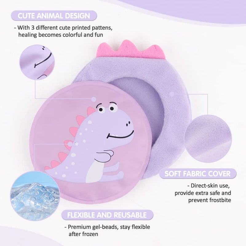 Hilph Kids Ice Packs for Boo Boos, 3 Pack Reusable Gel Hot Cold Packs for Toddlers and Babies, Cute Soft Plush Cover with Hot Cold Compress Pack for Pain Relief, Bump, Bruise, First Aid (Dinosaur) - Image 3