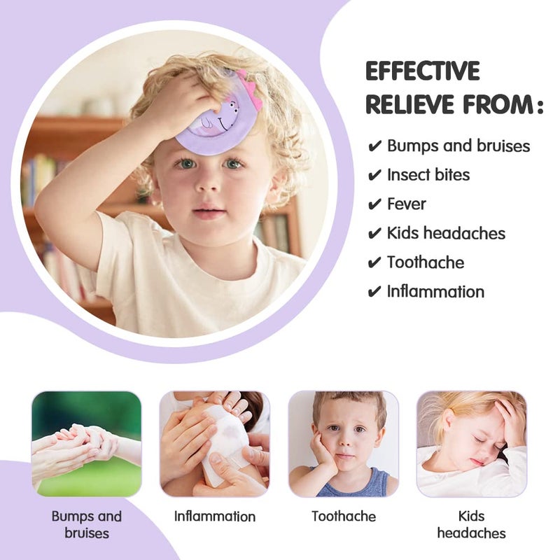 Hilph Kids Ice Packs for Boo Boos, 3 Pack Reusable Gel Hot Cold Packs for Toddlers and Babies, Cute Soft Plush Cover with Hot Cold Compress Pack for Pain Relief, Bump, Bruise, First Aid (Dinosaur) - Image 2