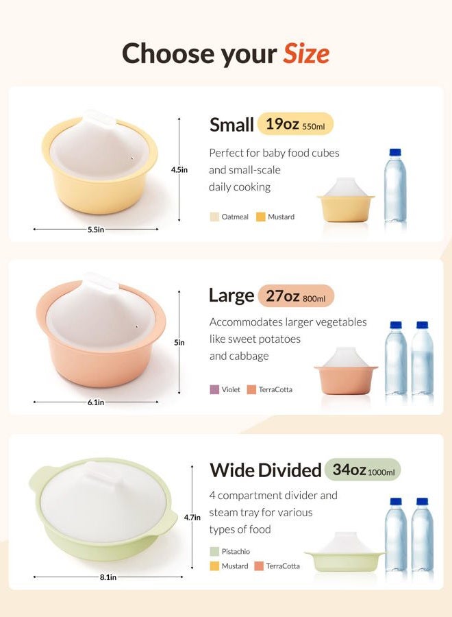 Moyuum Silicone Microwave Steamer | Made in Korea, Baby Food Maker Bowl with Lid, Egg and Vegetable Steam Cooker, Japanese Donabe Inspired Cooking Pot, Dishwasher Safe (Small, Oatmeal) - Image 2