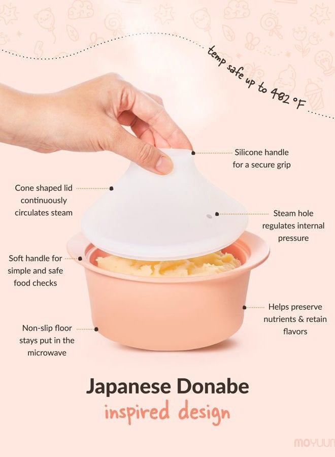 Moyuum Silicone Microwave Steamer | Made in Korea, Baby Food Maker Bowl with Lid, Egg and Vegetable Steam Cooker, Japanese Donabe Inspired Cooking Pot, Dishwasher Safe (Small, Oatmeal) - Image 4