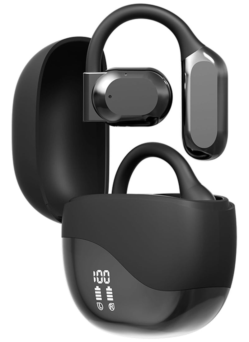 lekikpo Wireless Earbuds Open Ear Earhooks Headphones Air Conduction Headphones LED Power Display Earphones Sport Bluetooth 5.3 Headphones (Black)  - Image 1