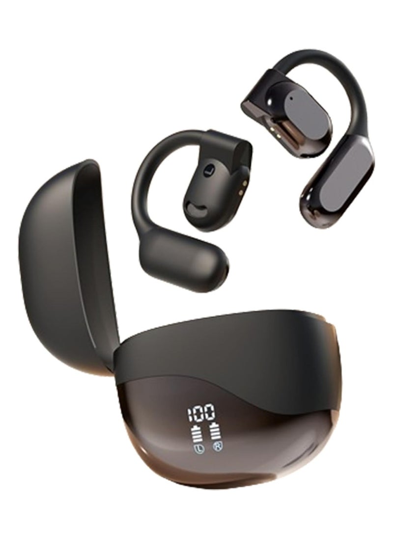 lekikpo Wireless Earbuds Open Ear Earhooks Headphones Air Conduction Headphones LED Power Display Earphones Sport Bluetooth 5.3 Headphones (Black)  - Image 2