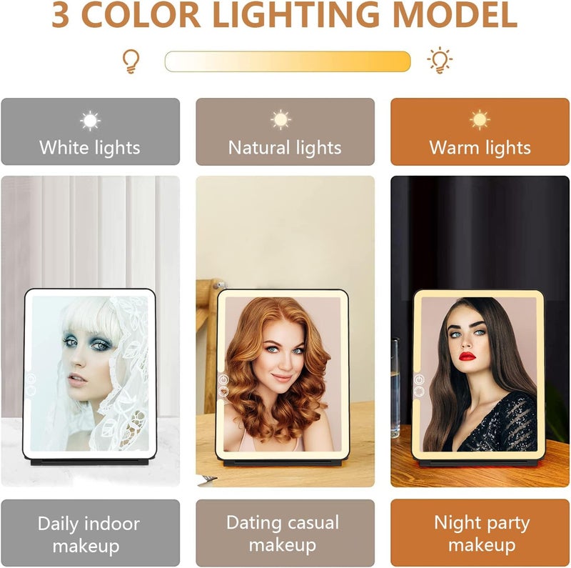 WEILY Portable Travel Mirror Makeup Mirror with 72 LED Lights, Touch Screen Three Colors Dimmable,Ultra Thin, 2000 mAh USB Rechargeable Foldable Cosmetic Mirror（Black） - Image 4