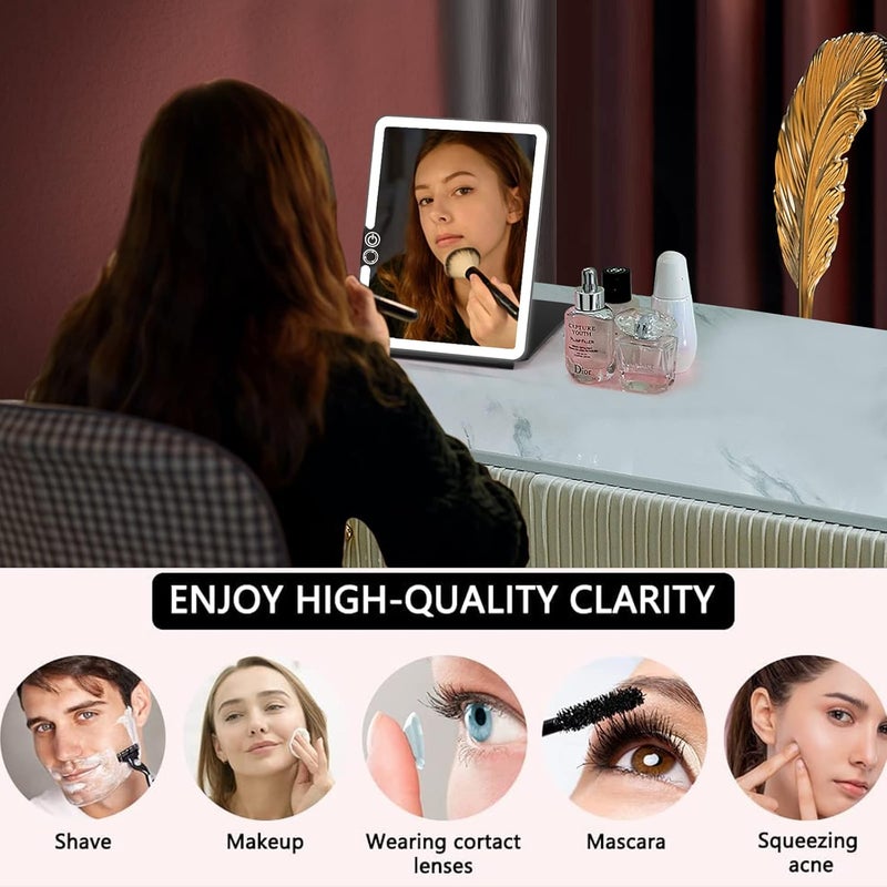 WEILY Portable Travel Mirror Makeup Mirror with 72 LED Lights, Touch Screen Three Colors Dimmable,Ultra Thin, 2000 mAh USB Rechargeable Foldable Cosmetic Mirror（Black） - Image 3
