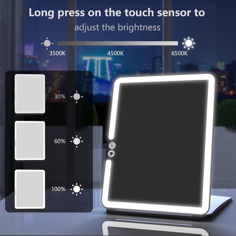 WEILY Portable Travel Mirror Makeup Mirror with 72 LED Lights, Touch Screen Three Colors Dimmable,Ultra Thin, 2000 mAh USB Rechargeable Foldable Cosmetic Mirror（Black） - Image 5