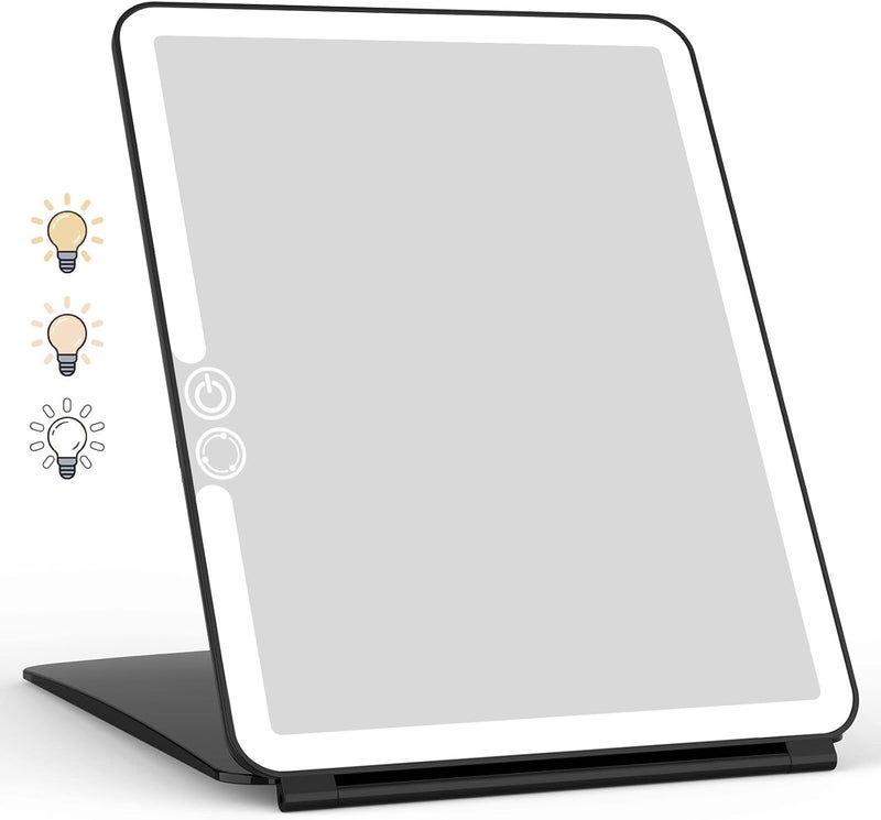 WEILY Portable Travel Mirror Makeup Mirror with 72 LED Lights, Touch Screen Three Colors Dimmable,Ultra Thin, 2000 mAh USB Rechargeable Foldable Cosmetic Mirror（Black） - Image 1