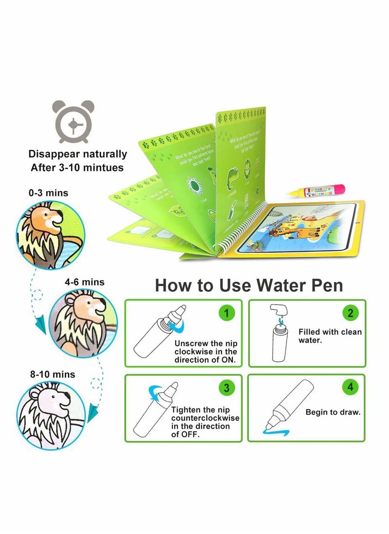 KASTWAVE Water Drawing Books Mess Free Coloring Books for Toddlers Water Doodle Painting Board with Pen Educational Toys Birthday Gift for Kids Girls Boys Dinosaur Cartoon Vehicle  - Image 2
