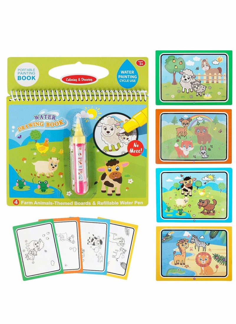 KASTWAVE Water Drawing Books Mess Free Coloring Books for Toddlers Water Doodle Painting Board with Pen Educational Toys Birthday Gift for Kids Girls Boys Dinosaur Cartoon Vehicle  - Image 3