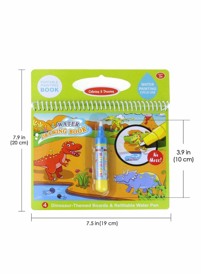Water Drawing Books Mess Free Coloring Books for Toddlers Water Doodle Painting Board with Pen Educational Toys Birthday Gift for Kids Girls Boys Dinosaur Cartoon Vehicle