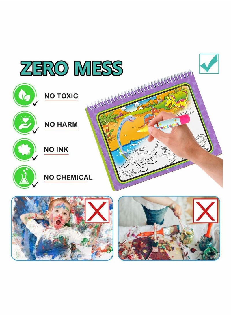 KASTWAVE Water Drawing Books Mess Free Coloring Books for Toddlers Water Doodle Painting Board with Pen Educational Toys Birthday Gift for Kids Girls Boys Dinosaur Cartoon Vehicle  - Image 4