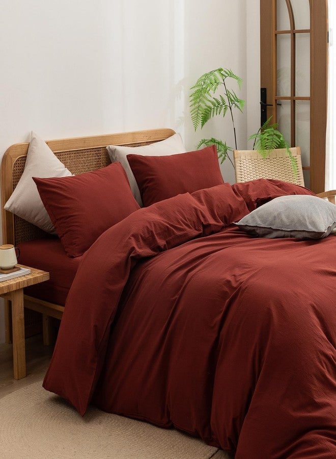 BESTOUCH Duvet Cover Set 100% Washed Cotton Linen Feel Super Soft Comfortable Chic Lightweight 2 PCs Home Bedding Set Solid Fired Brick Red Twin/Twin XL - Image 2