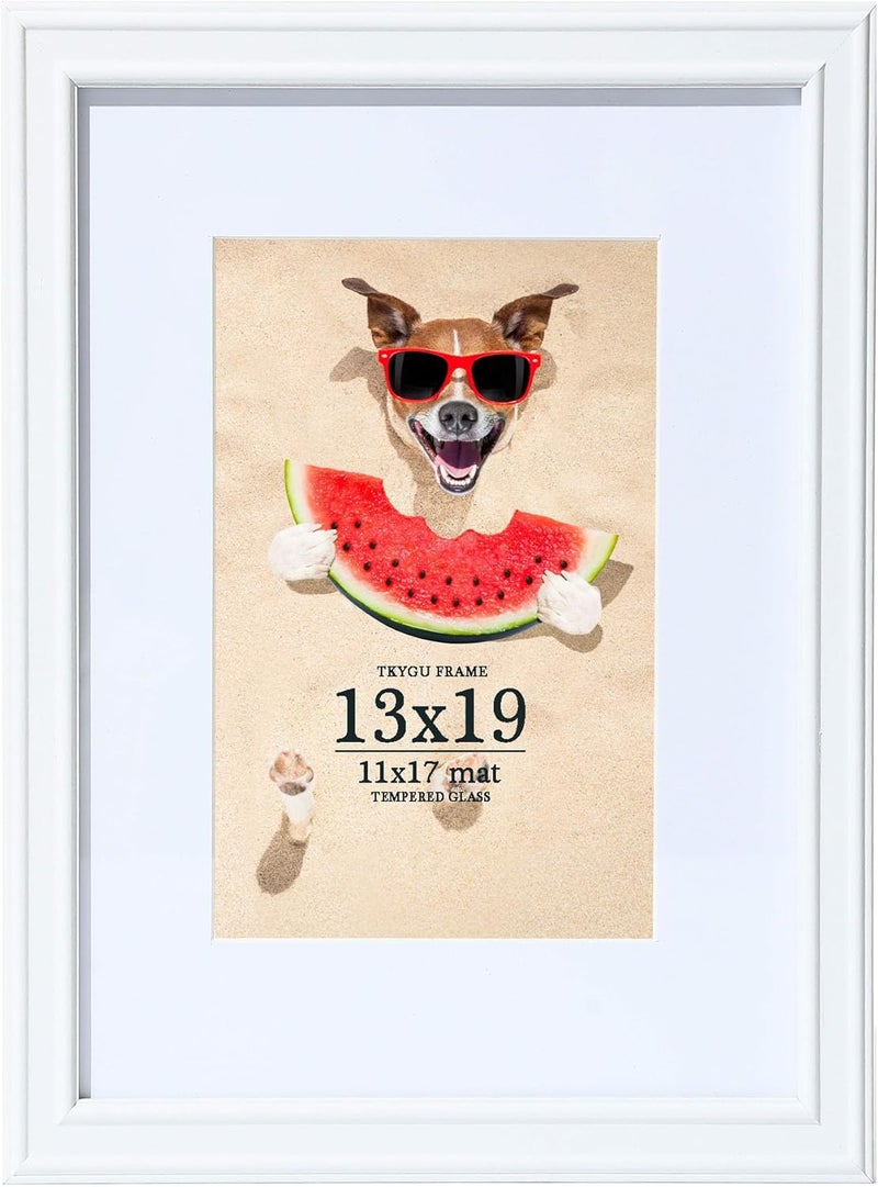 TKYGU إطار صور 13x19 أبيض، إطار فني 13x19 بحاشية 11x17، إطار ملصق خشبي، إطار صور 13 × 19 للتثبيت على الحائط، إطار معرض حائط هدايا ديكور منزلي - Image 1