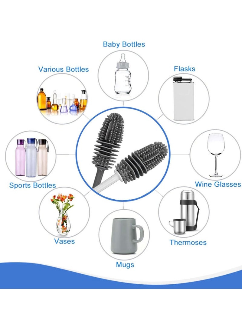 مخطوطات فرشاة زجاجات السيليكون، عبوة واحدة من فرش تنظيف الزجاجات بمقبض طويل للحاويات ذات الرقبة الضيقة، وزجاجات المياه، والترمس، والقوارير المائية، وأكواب القهوة، وزجاجات الأطفال - Image 3