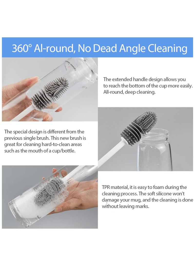 مخطوطات فرشاة زجاجات السيليكون، عبوة واحدة من فرش تنظيف الزجاجات بمقبض طويل للحاويات ذات الرقبة الضيقة، وزجاجات المياه، والترمس، والقوارير المائية، وأكواب القهوة، وزجاجات الأطفال - Image 5