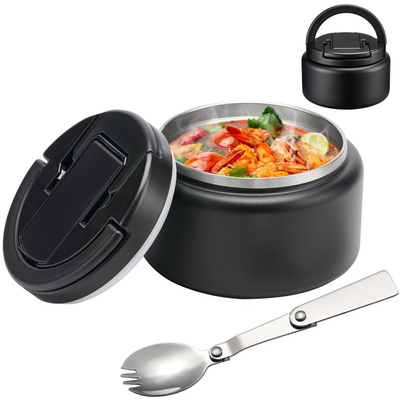 BABHAMNESS 135oz Soup Thermo for Hot Food Kids Insulated Vacuum Food Jar with Buckle LidWide Mouth Leakproof Stainless Steel Lunch Container with SpoonBlack