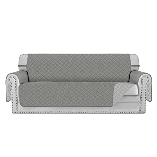 Deeky Deeky Sofa Cover Washable Couch Covers for Dogs Pet Couch Protector Reversible Quilted and Water Resistant Furniture Covers with Foam Sticks and Elastic Straps Oversized Sofa GrayLight Gray 