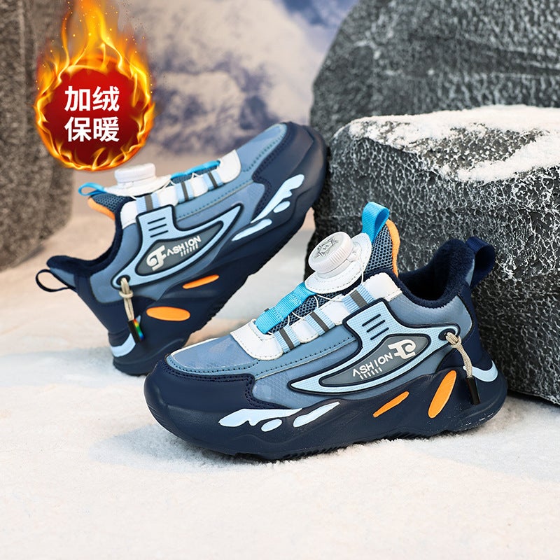 Boys' Shoes 2024 Leather Waterproof Children'S Shoes Boys' Sneaker Non-Slip Middle And Large Children'S Swivel Buckle Fleece-Lined - Image 3