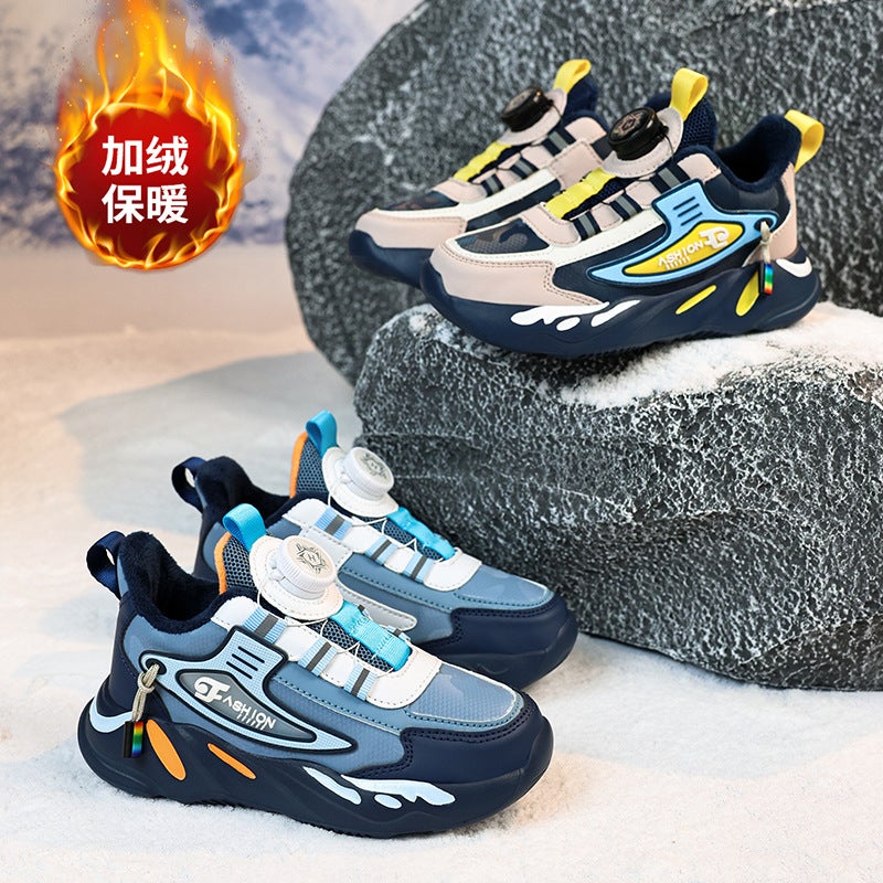 Boys' Shoes 2024 Leather Waterproof Children'S Shoes Boys' Sneaker Non-Slip Middle And Large Children'S Swivel Buckle Fleece-Lined - Image 5
