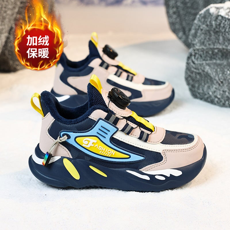 Boys' Shoes 2024 Leather Waterproof Children'S Shoes Boys' Sneaker Non-Slip Middle And Large Children'S Swivel Buckle Fleece-Lined - Image 4