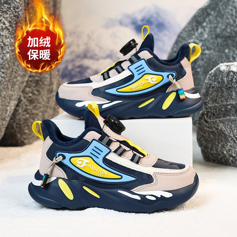 Boys' Shoes 2024 Leather Waterproof Children'S Shoes Boys' Sneaker Non-Slip Middle And Large Children'S Swivel Buckle Fleece-Lined - Image 2