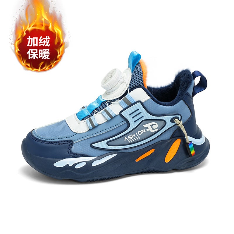Boys' Shoes 2024 Leather Waterproof Children'S Shoes Boys' Sneaker Non-Slip Middle And Large Children'S Swivel Buckle Fleece-Lined - Image 1