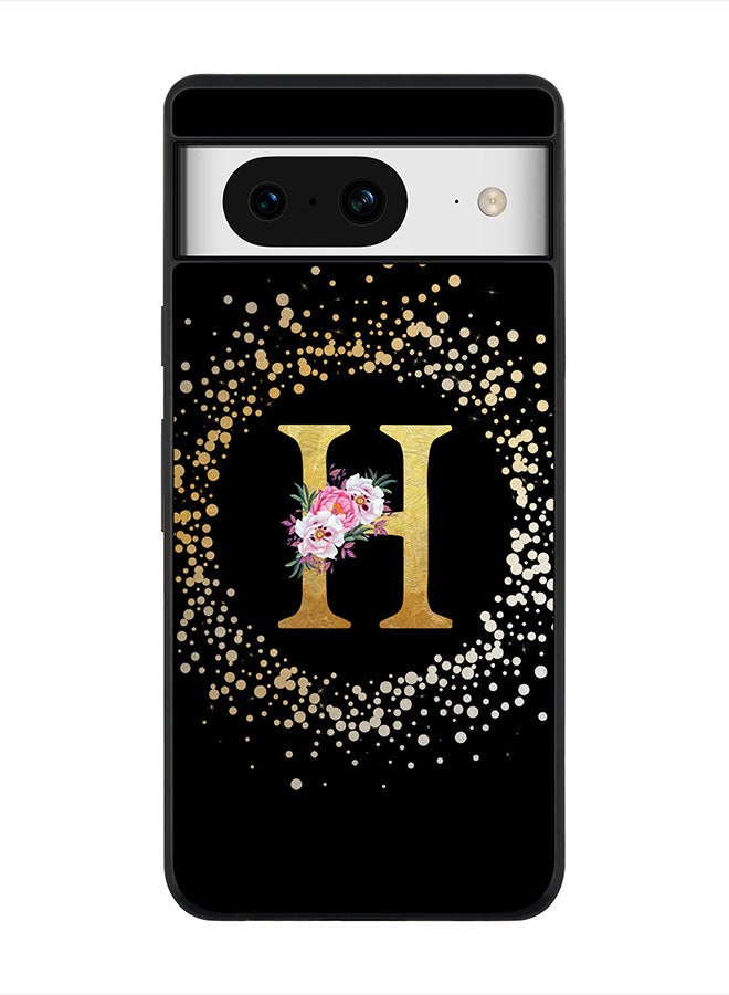 Stylizedd Rugged Black Edge case for Google Pixel 8, Slim fit Flexible   Custom Monogram Initial Letter Floral Pattern Alphabet - H (Black) - Image 1