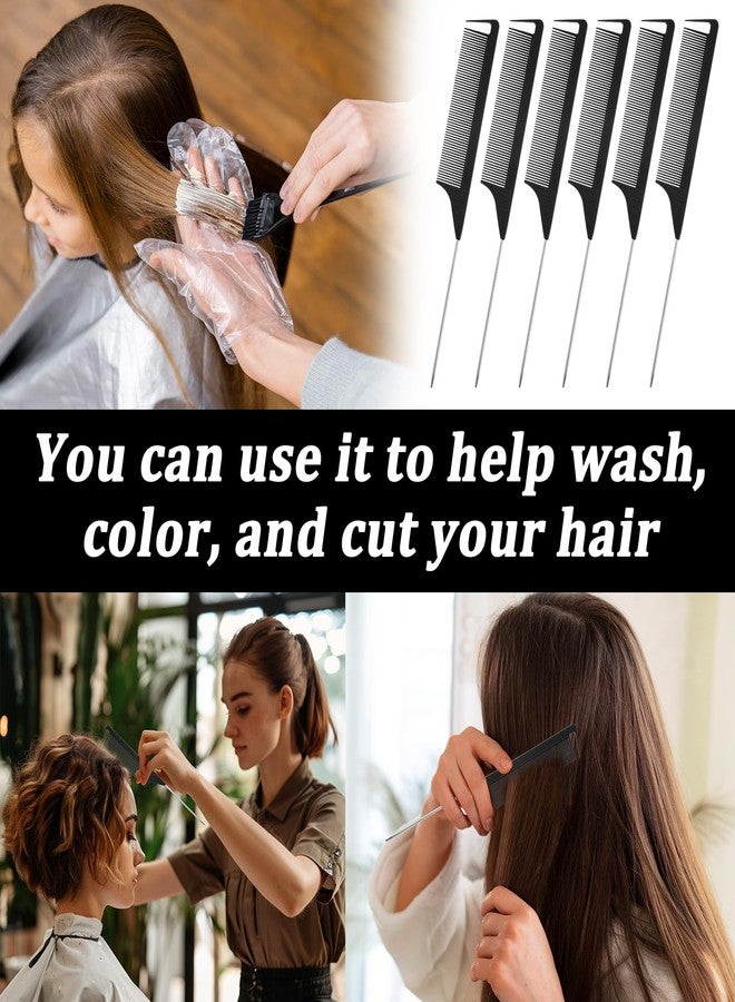 Prasacco 36 Pcs Rat Tail Combs - Parting & Braiding Combs, Steel & Carbon Fiber Heat Resistant, Black - Image 4