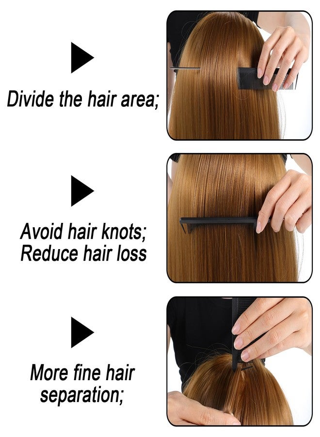 Prasacco 36 Pcs Rat Tail Combs - Parting & Braiding Combs, Steel & Carbon Fiber Heat Resistant, Black - Image 3