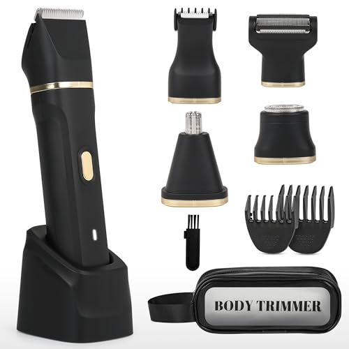 EiLVEEY Electric Bikini Trimmer for Women 5 in 1 Rechargeable Electric Razors for Women IPX7 Waterproof Pubic Hair Trimmer Painless Womens Body Shaver Facial Razor Nose Hair Shaver Black - Image 1