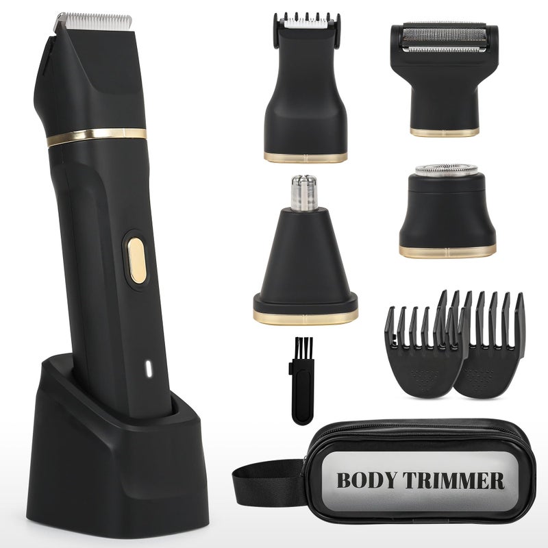 EiLVEEY Electric Bikini Trimmer for Women 5 in 1 Rechargeable Electric Razors for Women IPX7 Waterproof Pubic Hair Trimmer Painless Womens Body Shaver Facial Razor Nose Hair Shaver Black - Image 2