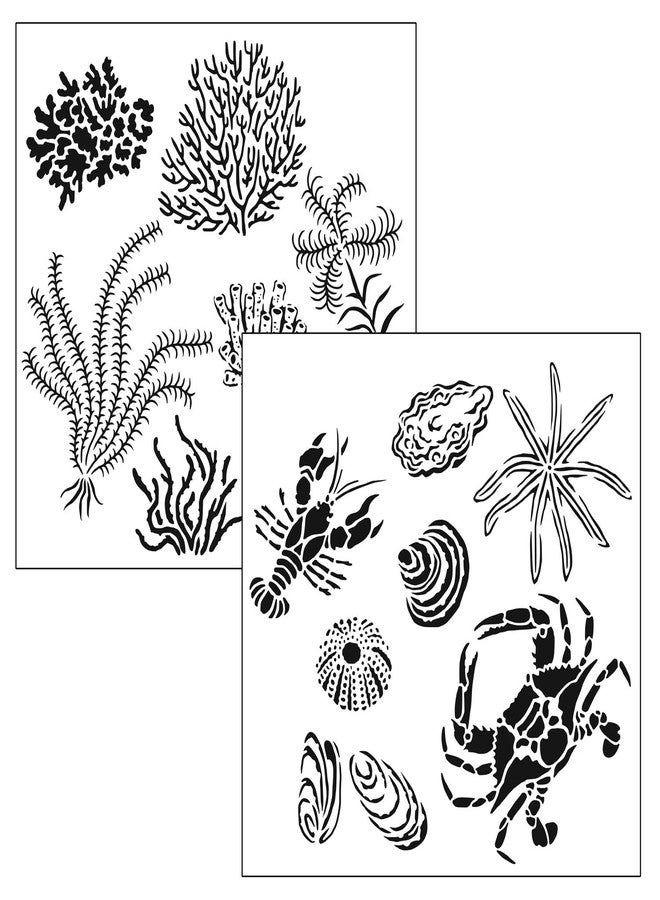 The Crafter's Workshop The Crafter’s Workshop - Reusable Ocean-Inspired Stencil for Painting and Crafts – Coastal Wildlife and Flora Motif – 2 Pk, 6" x 6" – Gulf Coast Creatures/Gulf Coast Flora - Image 1