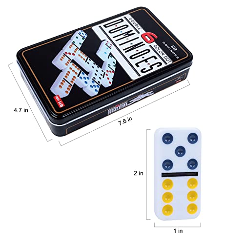 GOTHINK Double 6 Dominos Set for Adults with Tin Box Storage - 28 Tile Colorful Dot Dominoes Games Set for Family Night Gift Travel Game - Classic Party Board Game Ideal for 2-4 Players - Image 2