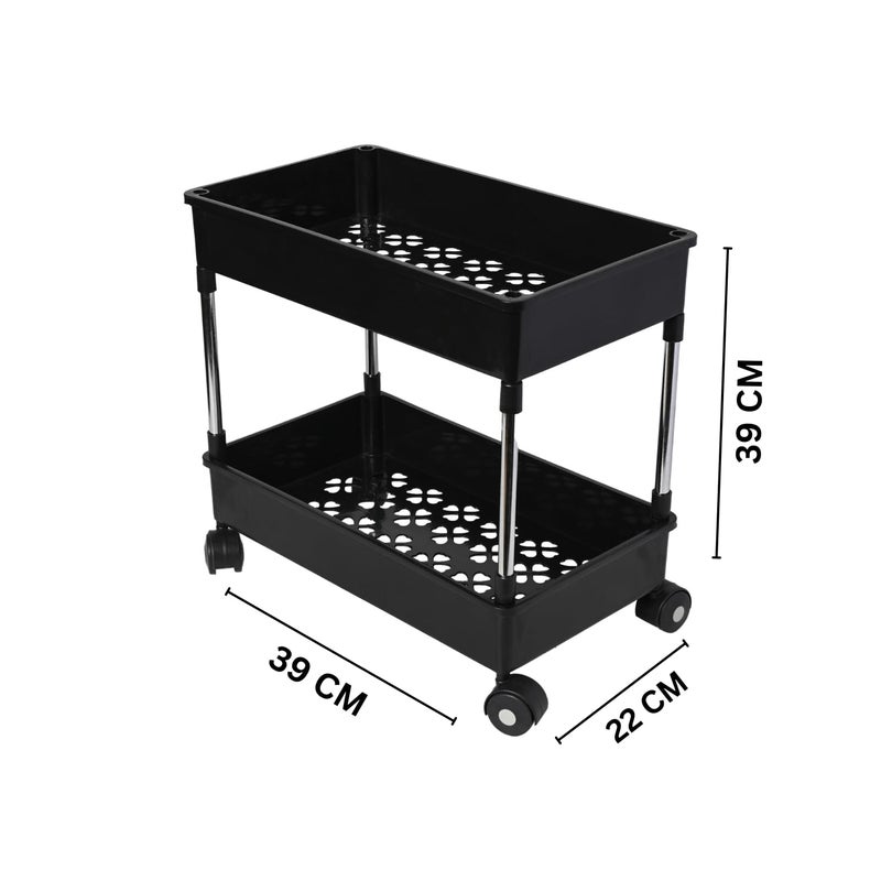 Leaffybezz Multipurpose 2Tier Storage Shelf Storage Rack with Wheels Storage Organizer Cart for Kitchen Pantry Closet Bedroom Bathroom2 LayerBlack - Image 3