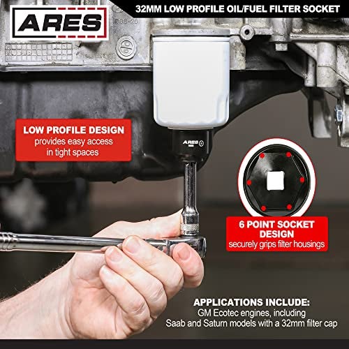 ARES 14007 – 32mm Low Profile Fuel Filter Socket - Low Profile Design for Easy Access - Chrome Vanadium Steel with Manganese Phosphate Coating to Resist Rust and Corrosion - Image 3