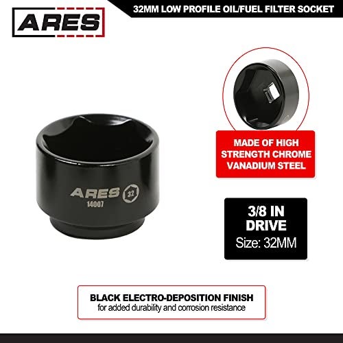 ARES 14007 – 32mm Low Profile Fuel Filter Socket - Low Profile Design for Easy Access - Chrome Vanadium Steel with Manganese Phosphate Coating to Resist Rust and Corrosion - Image 2