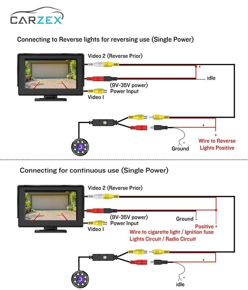 Carzex 5 inch Car Dashboard LCD Rear View Screen with 8 LED Night Vision Car Reverse Parking Camera - Image 5