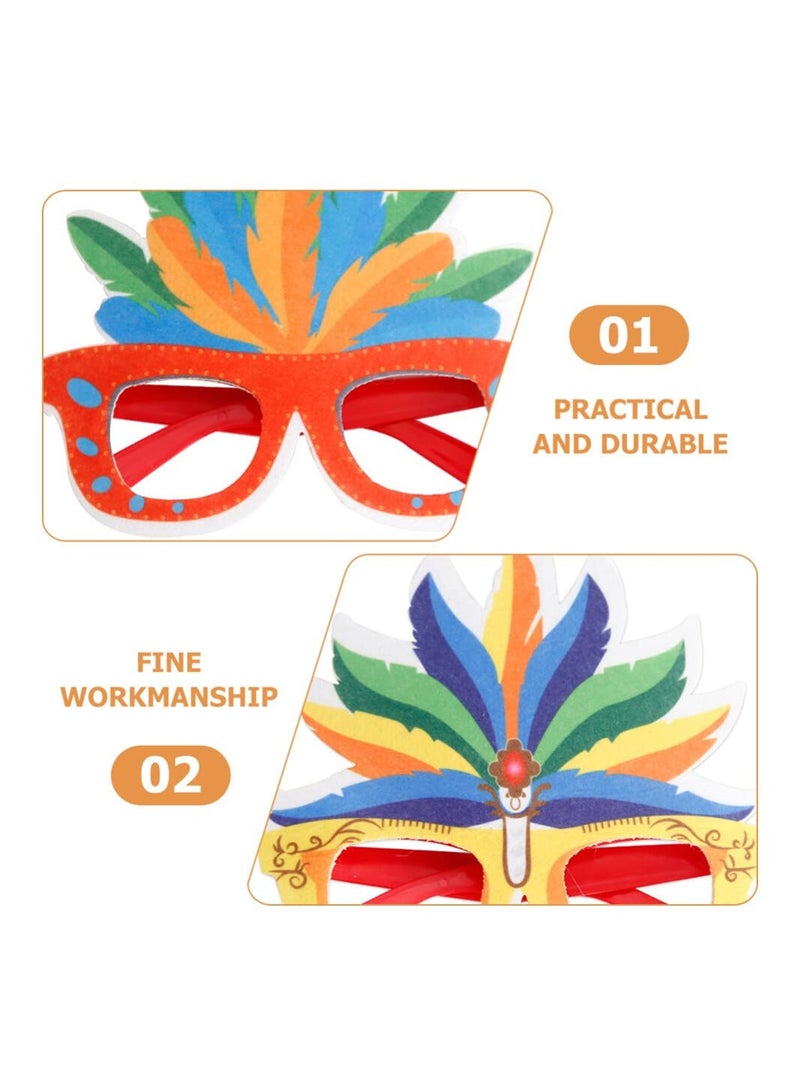 KASTWAVE Carnival Party Sunglasses, 6Pcs Novelty Party Glasses, Fun Hawaiian Sunglasses, Colored Feather Glasses Frame, Masquerade Dress Up Party Supplies  - Image 4