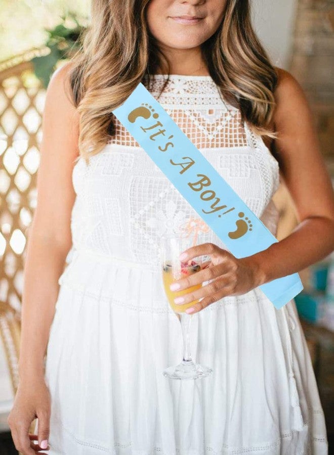 Ulfanit Baby Shower Decoration for Boy- Adjustable Blue Flower Crown Tiara and It’s A Boy Sash, Blue Gender Reveal Sash, Party Favors for Mom to Be - Image 4