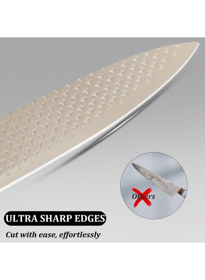 6-Piece Professional Kitchen Knife Set with Universal Knife Block – Chef, Japanese & Utility Knives, Kitchen Scissors, Non-Stick Blades & Ergonomic Handles – Stainless Steel, Khaki - Image 4